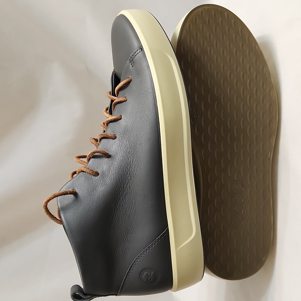 Ecco Soft 8 Low Gray Brown Leather DriTan Casual Hihh Top Sneakers (M Size 39) - Picture 6 of 15